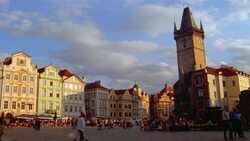Tourists stroll through the Old Town Square in Prague. Stock Footage
