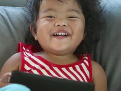 Small happy child with tablet Stock Footage