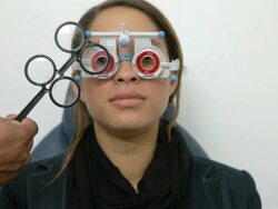 Eye test in opticians Stock Footage