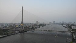 View of suspension bridge in Bangkok and the sky in twilight time Stock Footage