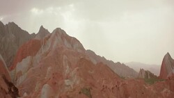 View of rainbow mountains in Zhangye Danxia Landform, China Stock Footage