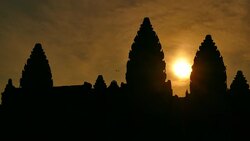 Angkor Wat Temple of Cambodia at Sunrise Silhouette Stock Footage
