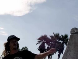 MS SLO MO LA Shot of guy skateboarding to top of ramp / Venice, California, United States Stock Footage