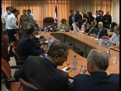 WRAP Israeli PM at party meeting, opposition reax, Carter comment, Palestinian refugee reax News Clip