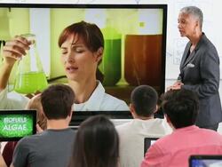 WS TU Students and Professor Video Conferencing with Scientist in Biology Laboratory / Richmond, Virginia, United States Stock Footage