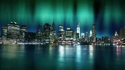 Aurora Polaris over Manhattan and New York Skyline Stock Footage