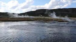 Yellowstone River with Sulfur Steam Pots Stock Footage