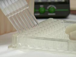 Medium Close Up static - A row of droppers deposits liquid into test tubes. Stock Footage