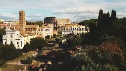 Coliseum and Forum from the Palatine hill in Rome Stock Footage