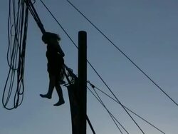 HD 1080i Silhouette of bungy trampoline jumping 7 Stock Footage