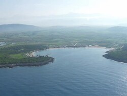 WS AERIAL View of coastline Acheron Delta with small houses / Parga, Epirus, Greece Stock Footage