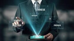 English Language Choose Businessman using digital tablet technology futuristic background Stock Footage