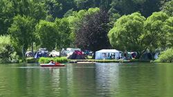 Campsite close to the water Stock Footage