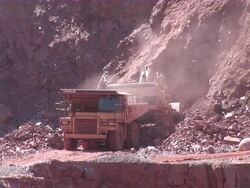 MS Digger and truck working in quarry  / Taben-Rodt, North Rhine- Westphalia, Germany Stock Footage