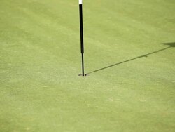 Golf ball passes by hole Stock Footage