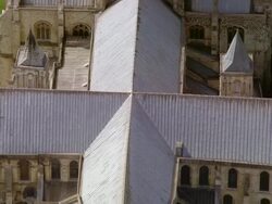 Aerial over the top of Canterbury Cathedral / Kent, England Stock Footage