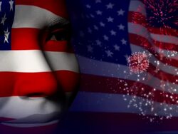 USA flag face painted celebration Fireworks Stock Footage