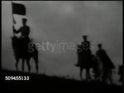 1936: 1936: WASHINGTON, D.C.: Japanese Ambassador Hirosi Saito sitting at desk. JAPAN: Japanese Emperor Hirohito (1901-1989, Emperor Showa) on white horse walking w/ guards on horseback, focus not crisp possibly staged. (questionable quality) Instructional Video