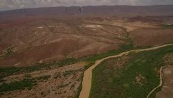 Fly over Rio Grande River from Big Bend National Park Texas looking at Mexico Stock Footage