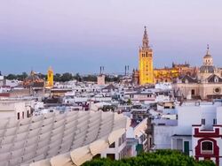 HD Timelapse: Seville Cityscape Spain at dusk from Metropol Parasol Stock Footage