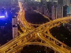 T/L WS HA ZO Aerial View of Shanghai Day to Night Transition / Shanghai, China Stock Footage