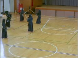 Martial arts lesson, Kendo, instructors teaching children, Japan Stock Footage