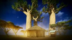 Hut between baobabs Stock Footage