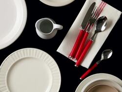 CU Human hand placing plate on table / Seoul, South Korea Stock Footage