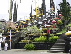 MS Colorful umbrellas displayed during festival in Mother temple / Besakih, Bali, Indonesia, Stock Footage
