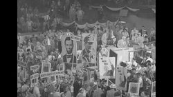 Scenes of Republican convention in Chicago, signs supporting Gen. MacArthur News Clip
