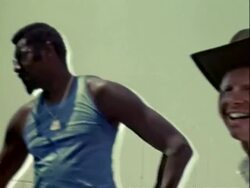 James Garner and Wilt Chamberlain at the racetrack Stock Footage