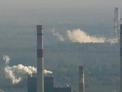 MS AERIAL ZO Shot of chimneys of industry / South Carolina, United States Stock Footage