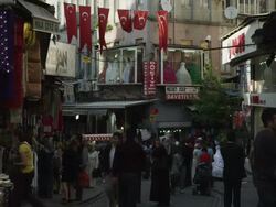 WS Pedestrians walking on busy street / Istanbul,Turkey Stock Footage