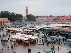 WS View over Djemaa el-Fna / MARRAKESH, Morocco Stock Footage