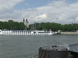 WS View of river boat traveling on river / Koblenz, Rhineland-Palatinate, Germany  Stock Footage