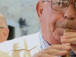 CU Man playing music instruments / San Polo Matese,  Molise, Italy Stock Footage