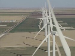 ECU AERIAL Shot of wind turbine farm / Hooker, OK, USA Stock Footage