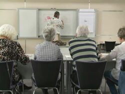 HD DOLLY: Seniors On The Painting Training Course Stock Footage