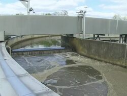 MS Shot of Clarifying basin at purification plant / Konz, Rhineland-Palatinate, Germany Stock Footage