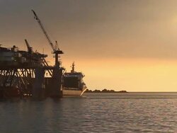 Floating docks in sunset Stock Footage