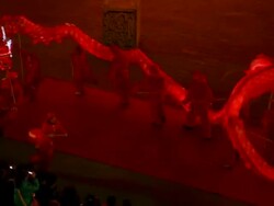 MS TS ZO People performing dragon dance at city wall new year lantern festival  AUDIO  / xi'an, shaanxi, china Stock Footage