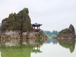 MS T/L Shot of Dodamsambong (Dodam three hills) with Gazebo / Dannyang, Chungcheongbuk do, South Korea Stock Footage