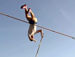 HD:Super Slo-Mo Shot of Young Athlete at Pole Vault Stock Footage