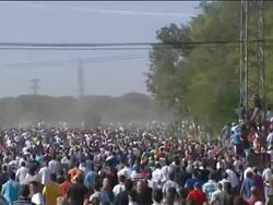 Thousands take part in Toro de la Vega bull killin Stock Footage