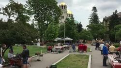The flea market in downtown Sofia, Bulgaria Stock Footage