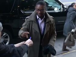 David Oyelowo at CBS News and signs for fans in New York City Stock Footage