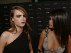 INTERIVEW - Selena Gomez and Cara Delevingne at 2014 LACMA Art+Film Gala Honoring Barbara Kruger And Quentin Tarantino Presented By Gucci Stock Footage