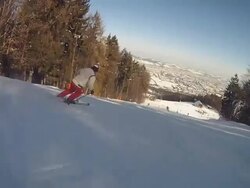 HD SLOW MOTION: Skiing Down A Ski Slope Stock Footage
