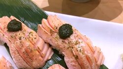 Salmon and sashimi raw food in Bangkok restaurant , Thailand Stock Footage