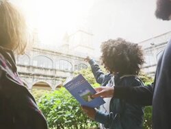 Group of friends in Santiago de Compostela Stock Footage